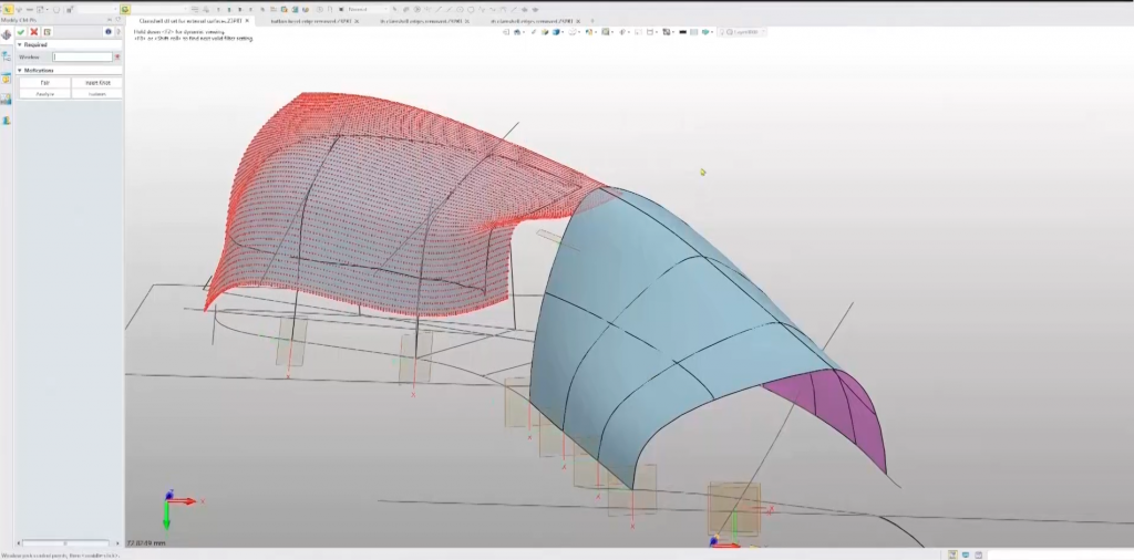 Control points on the automatically generated surface -left