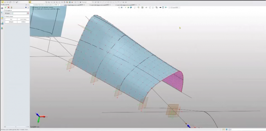 Control points on the automatically generated surface