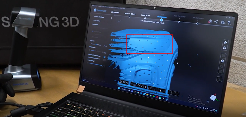 Display of 3D scanning data after using spray