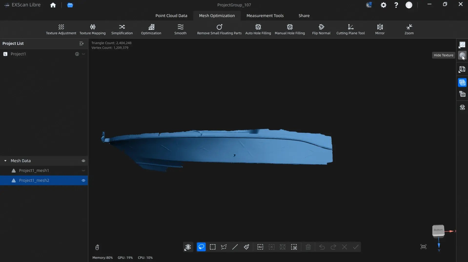 Scan data on the side of the yacht