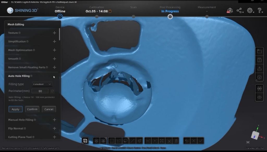 Scanning data before filling holes