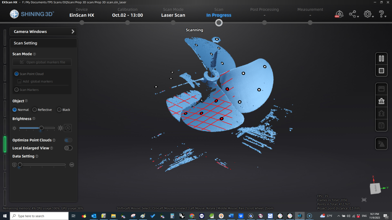 The 3D data of a propeller acquired by EinScan HX.