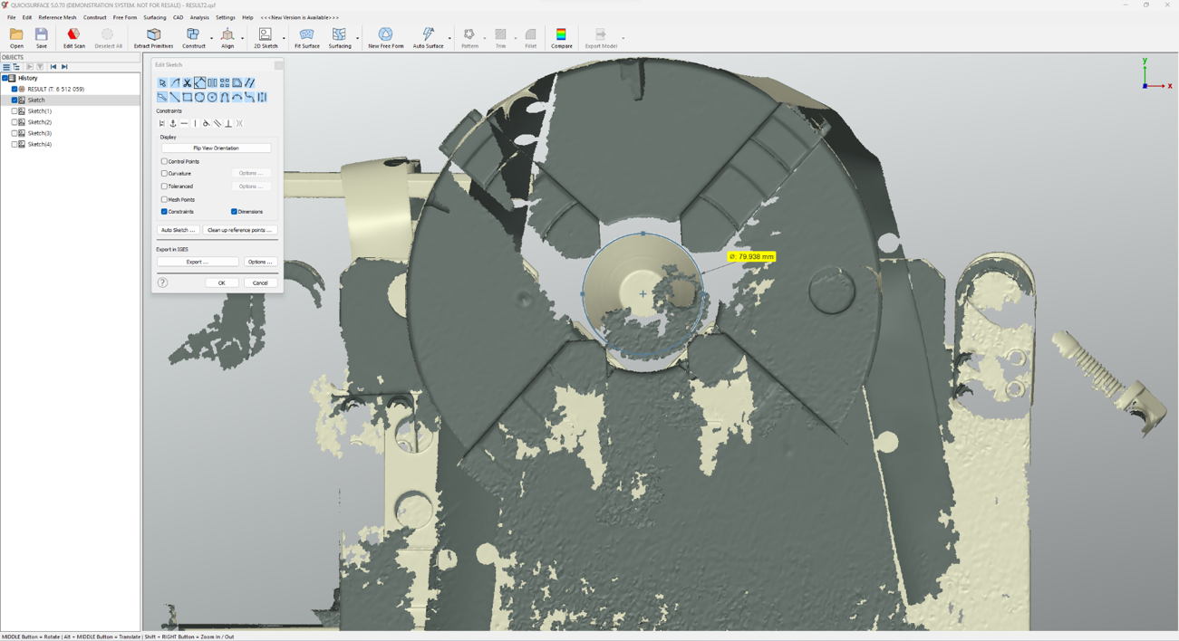 The diameter measurement of the rotary axis