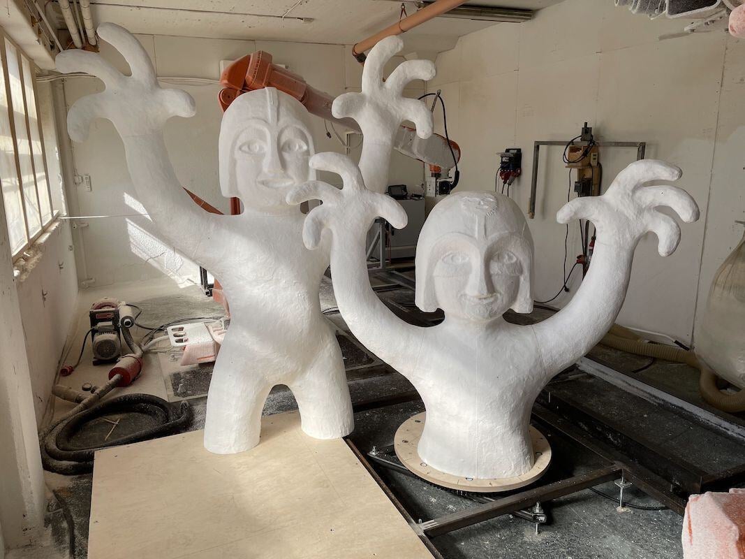 The enlarged, styrofoam replicas of Lisa’s sculptures